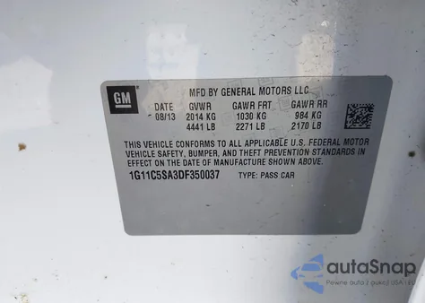 2013 Chevrolet Malibu 1Lt from USA, damaged, VIN 1G11C5SA3DF350037